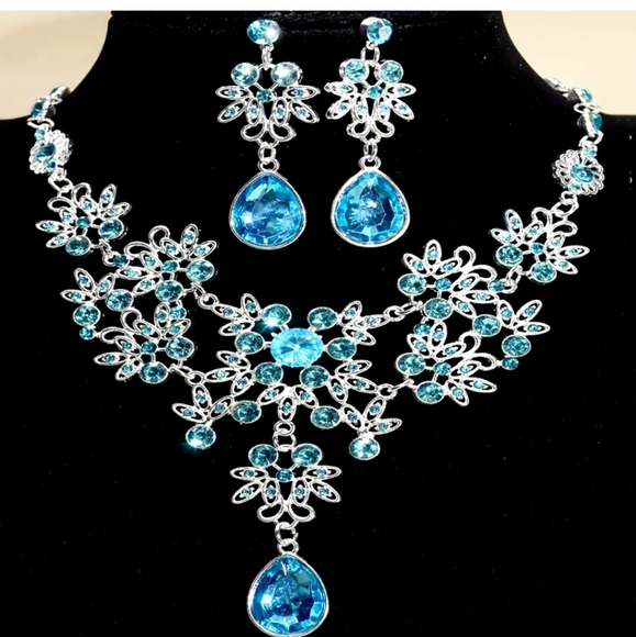 FASHION JEWELRY COLLECTION. STUNNING SET NECKLACE AND EARRINGS DROPS OCEAN COLOR - Picture 6 of 9